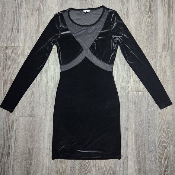 Black velvet and mesh cutout bodycon long-sleeved mini dress from Noisy May - Picture 9 of 16